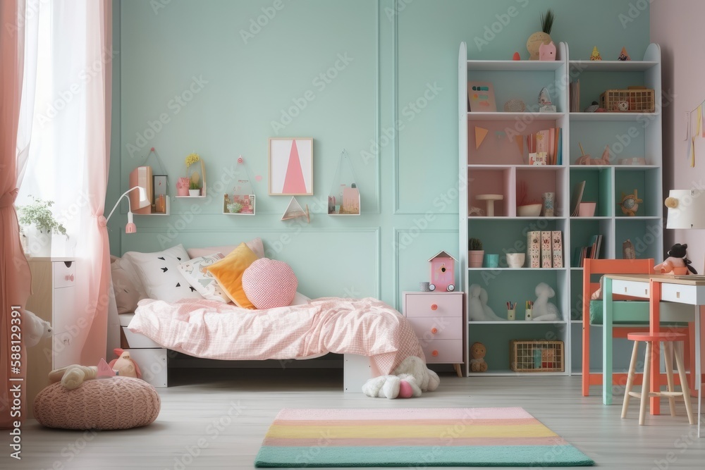 cozy and organized childs bedroom with essential furniture. Generative AI