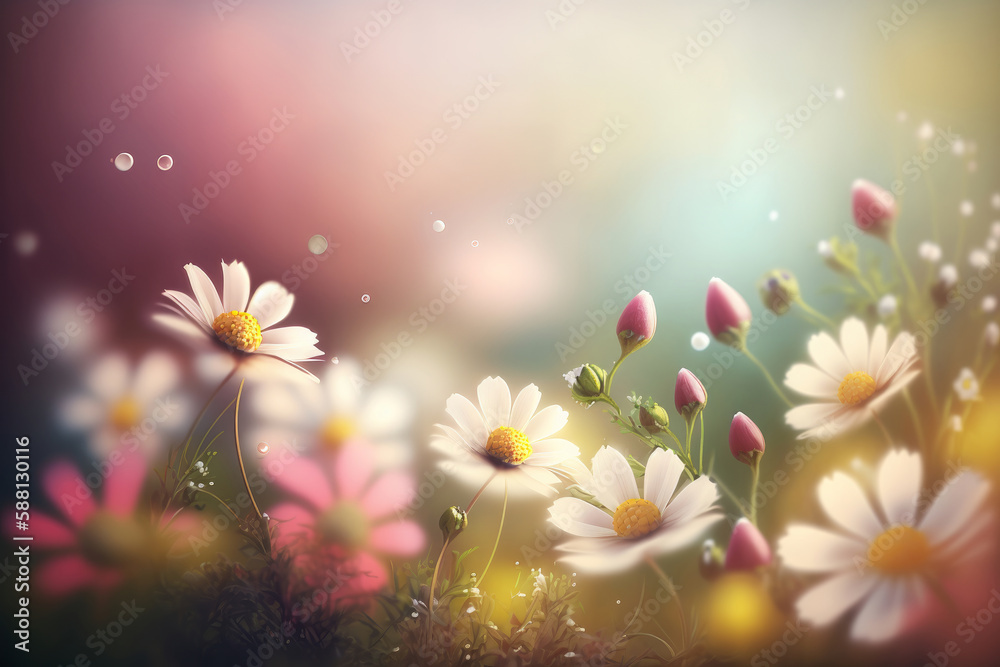 Natural flower background with copy space. Illustration AI Generative