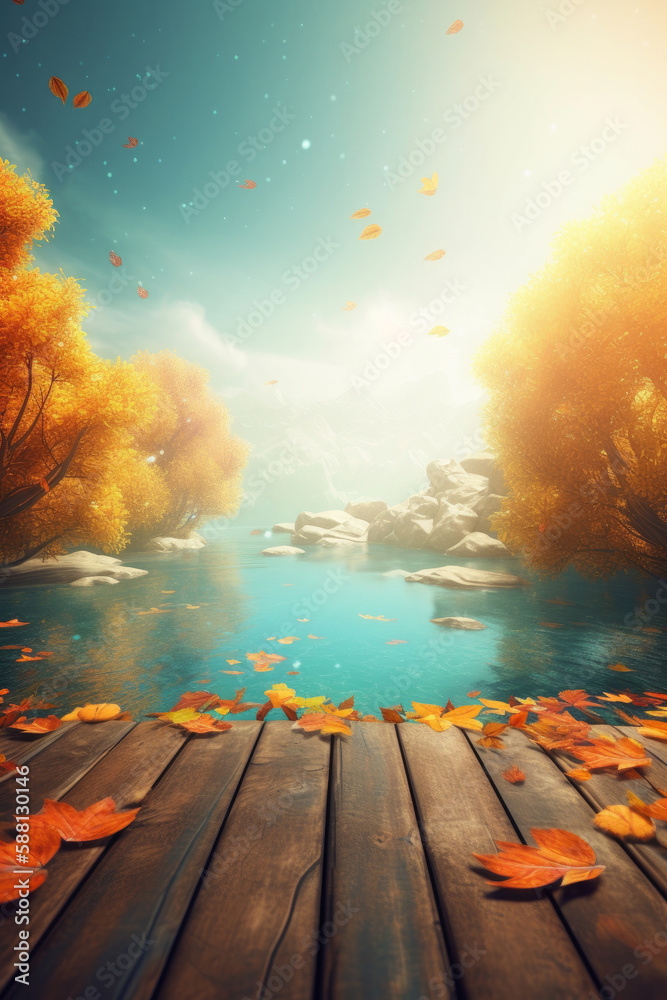 Magic autumn fall background. Illustration AI Generative