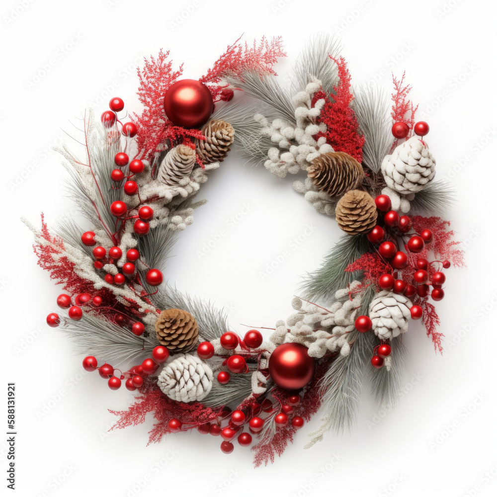 Christmas wreath isolated Illustration AI Generative.