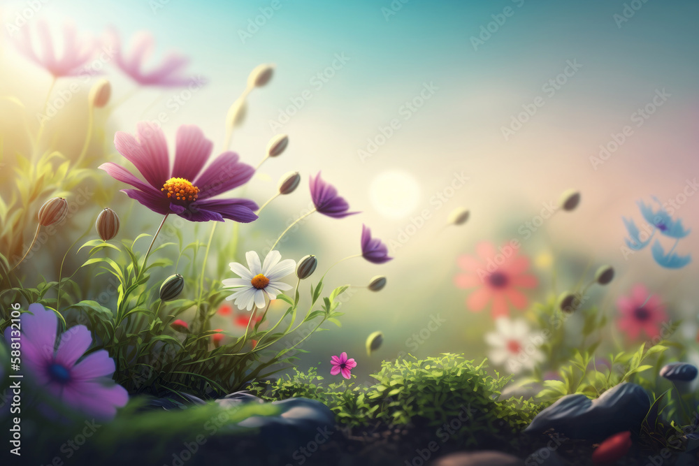 Natural flower background with copy space. Illustration AI Generative