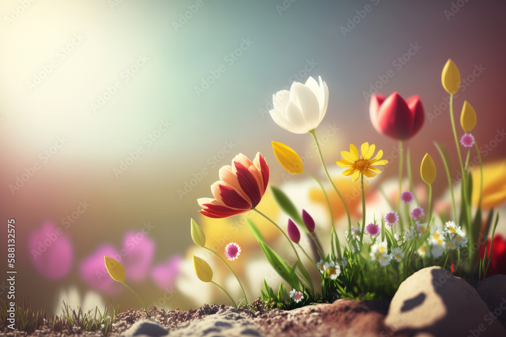 Natural flower background with copy space. Illustration AI Generative