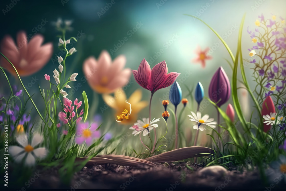 Natural flower background with copy space. Illustration AI Generative