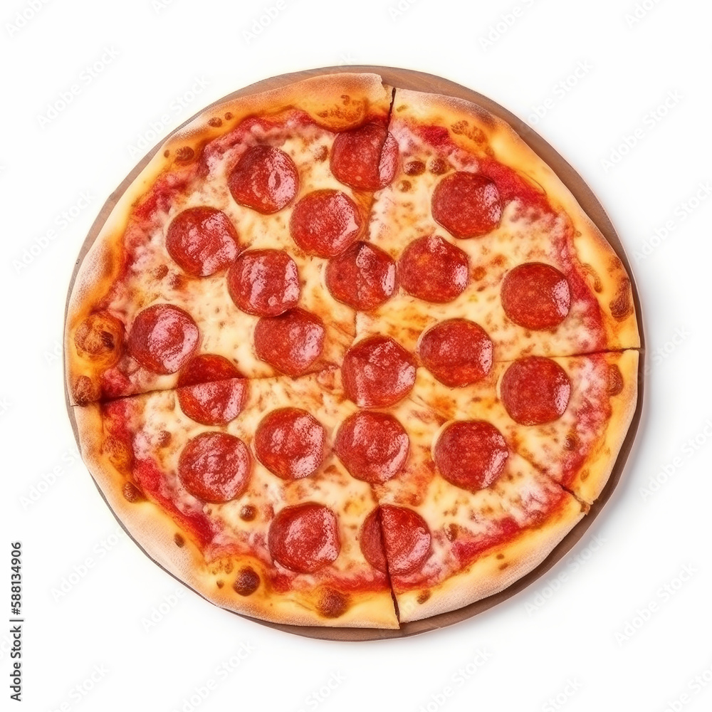 Hot pizza isolated. Illustration AI Generative.