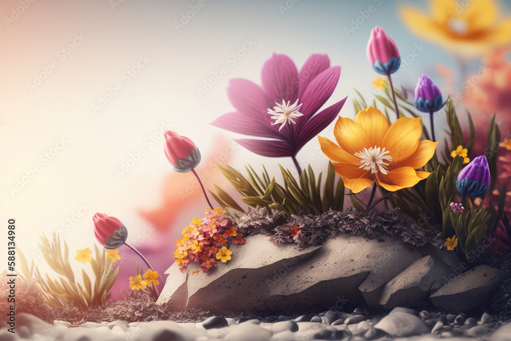 Natural flower background with copy space. Illustration AI Generative