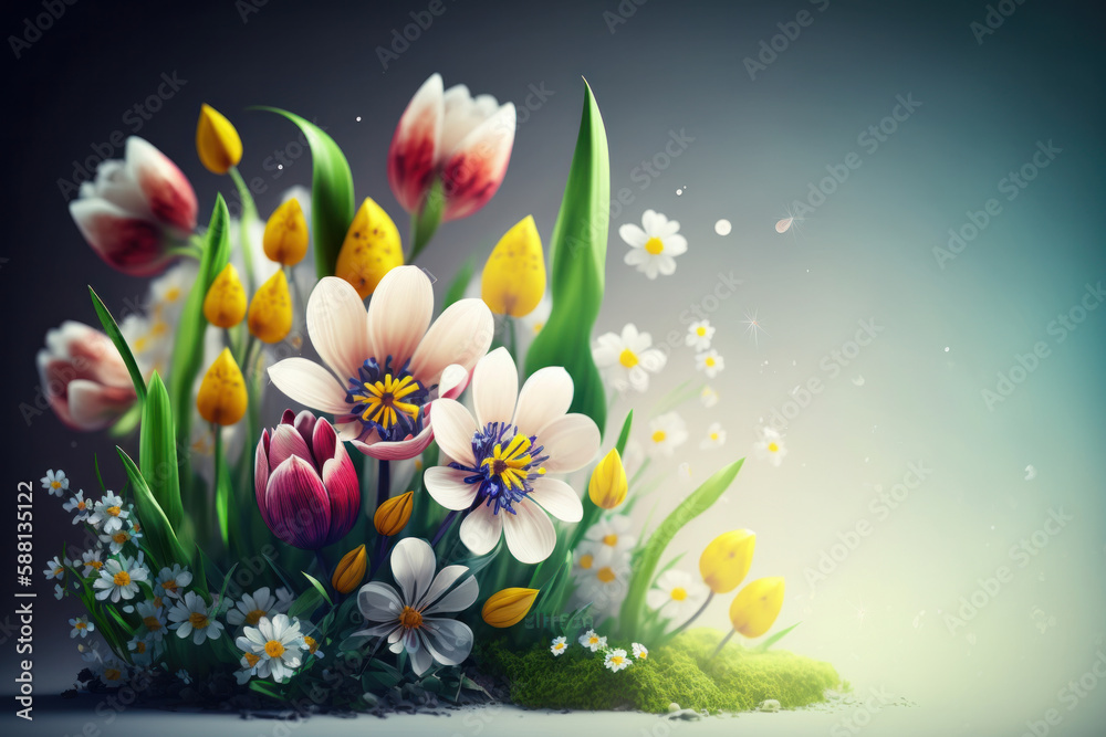 Natural flower background with copy space. Illustration AI Generative