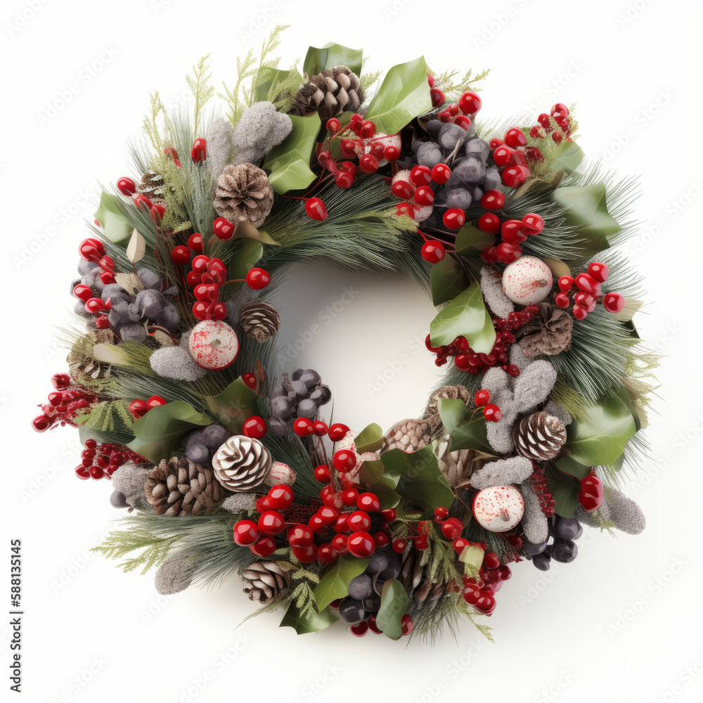 Christmas wreath isolated Illustration AI Generative.