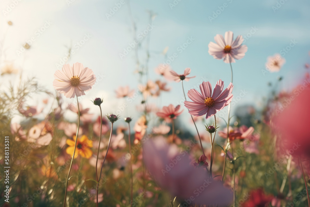 Natural flower background with copy space. Illustration AI Generative