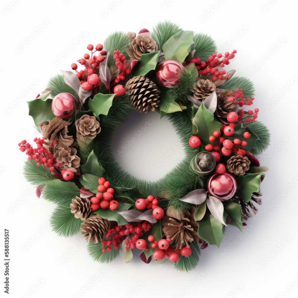 Christmas wreath isolated Illustration AI Generative.