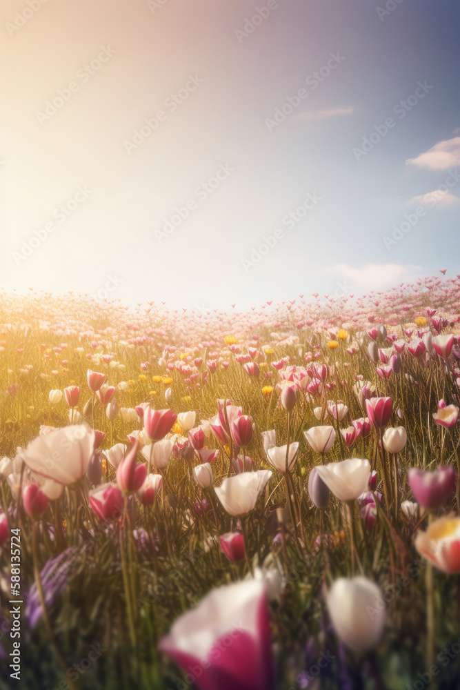 Natural flower background with copy space. Illustration AI Generative