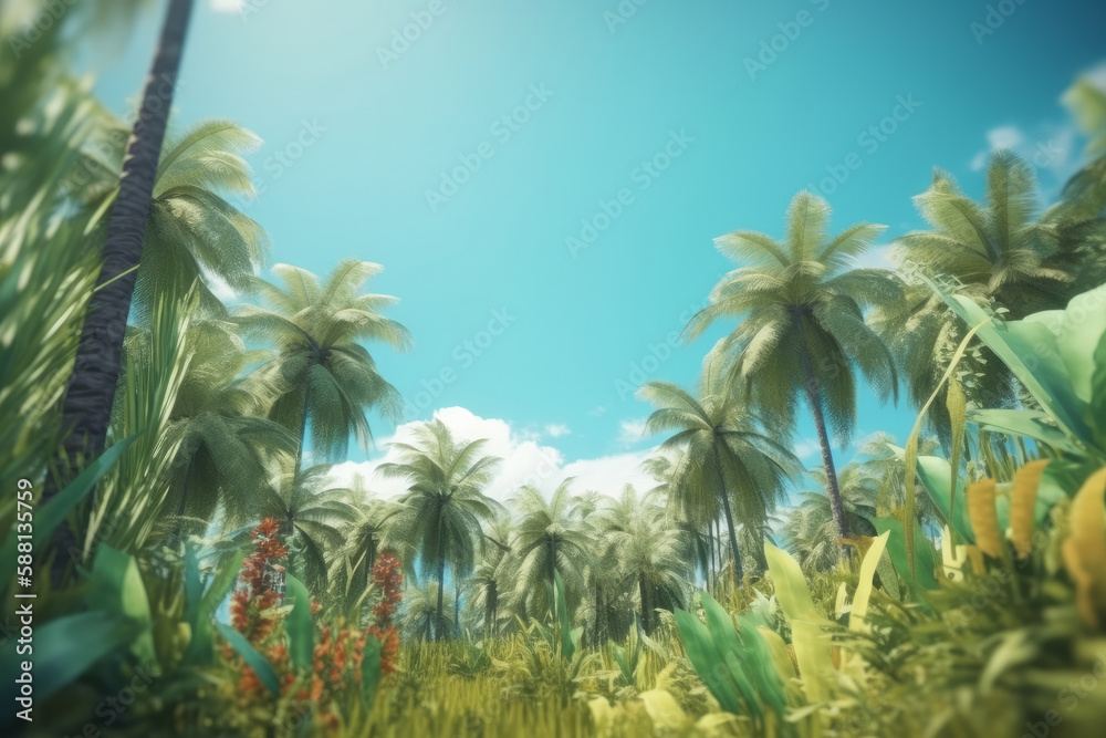 Summer tropical background with copy space. Illustration AI Generative