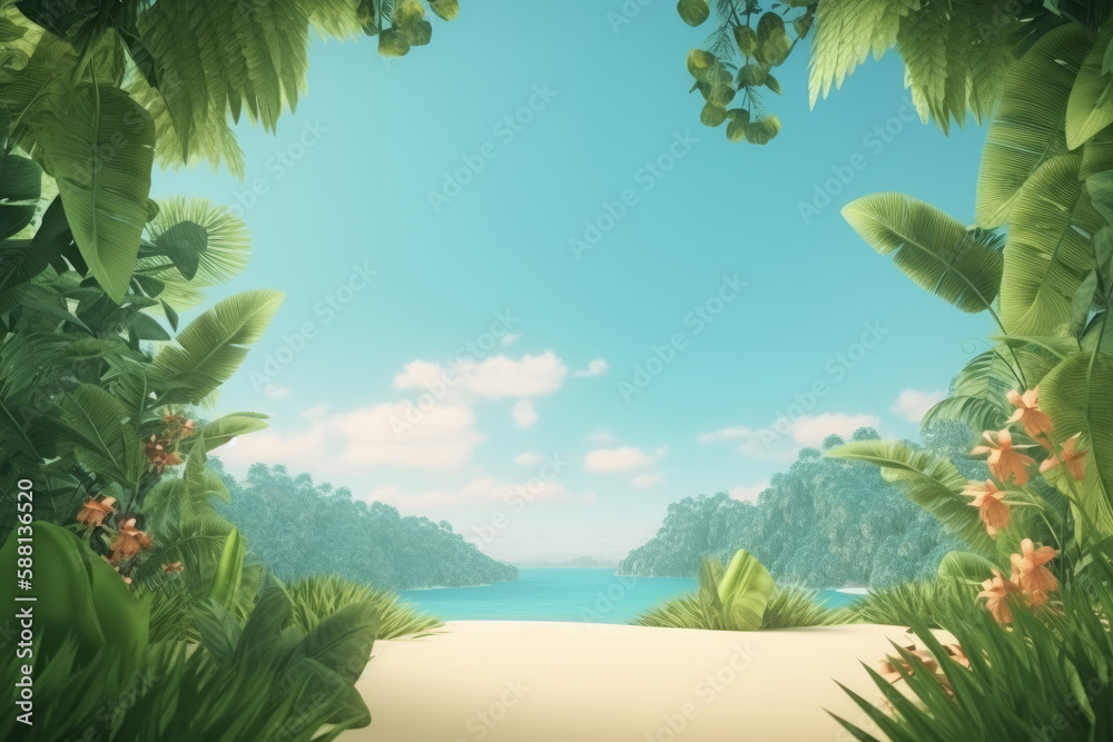 Summer tropical background with copy space. Illustration AI Generative