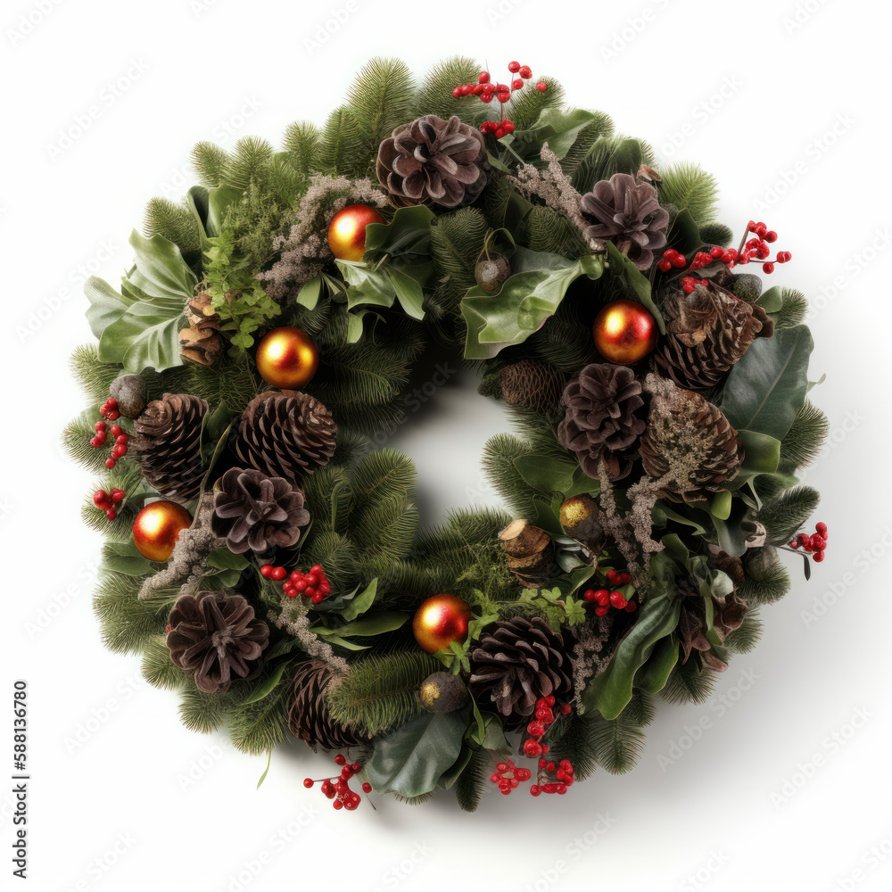 Christmas wreath isolated Illustration AI Generative.