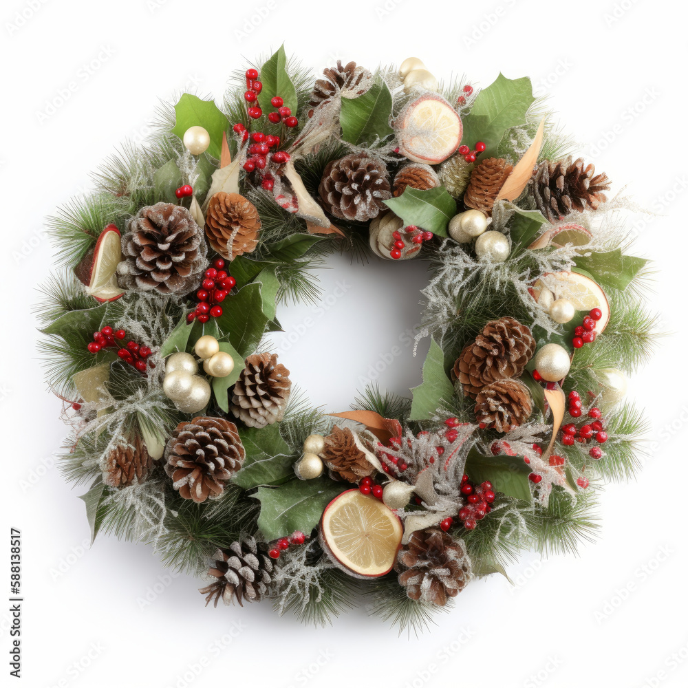 Christmas wreath isolated Illustration AI Generative.