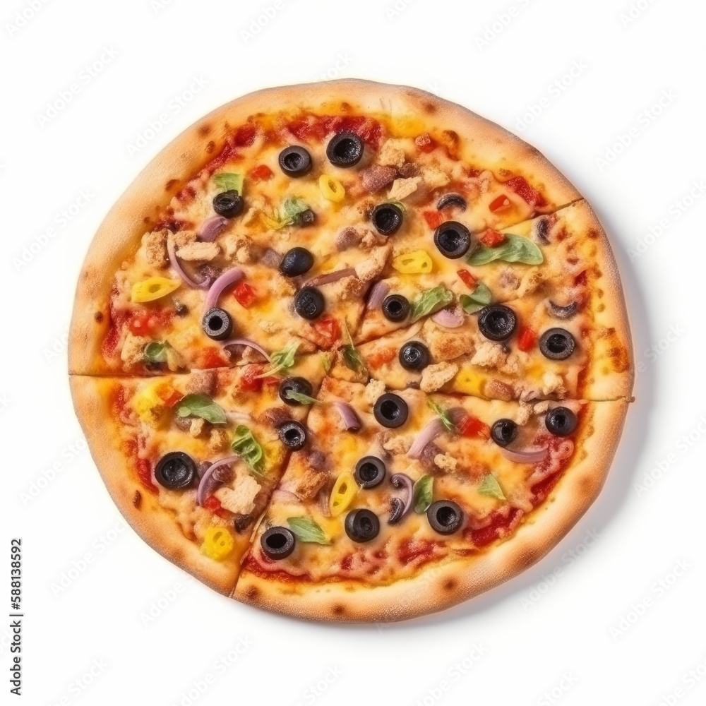 Hot pizza isolated. Illustration AI Generative.