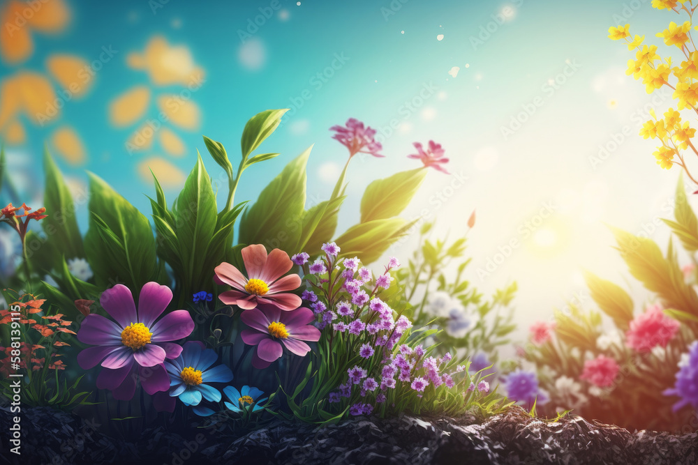 Natural flower background with copy space. Illustration AI Generative