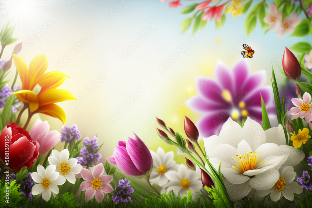 Natural flower background with copy space. Illustration AI Generative