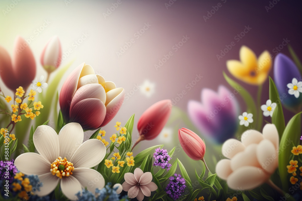 Natural flower background with copy space. Illustration AI Generative