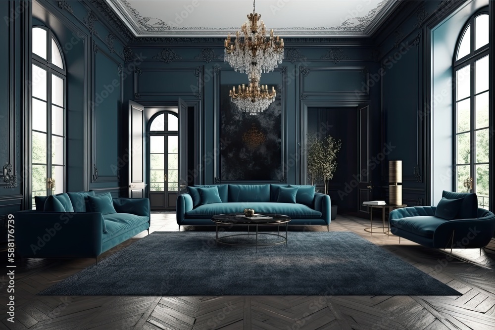 Luxurious Living Room with Elegant Furniture and a Sparkling Chandelier. Generative AI