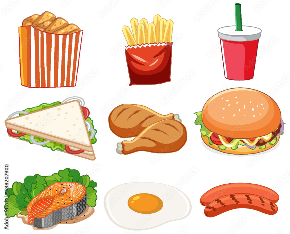 Set of food cartoon isolated