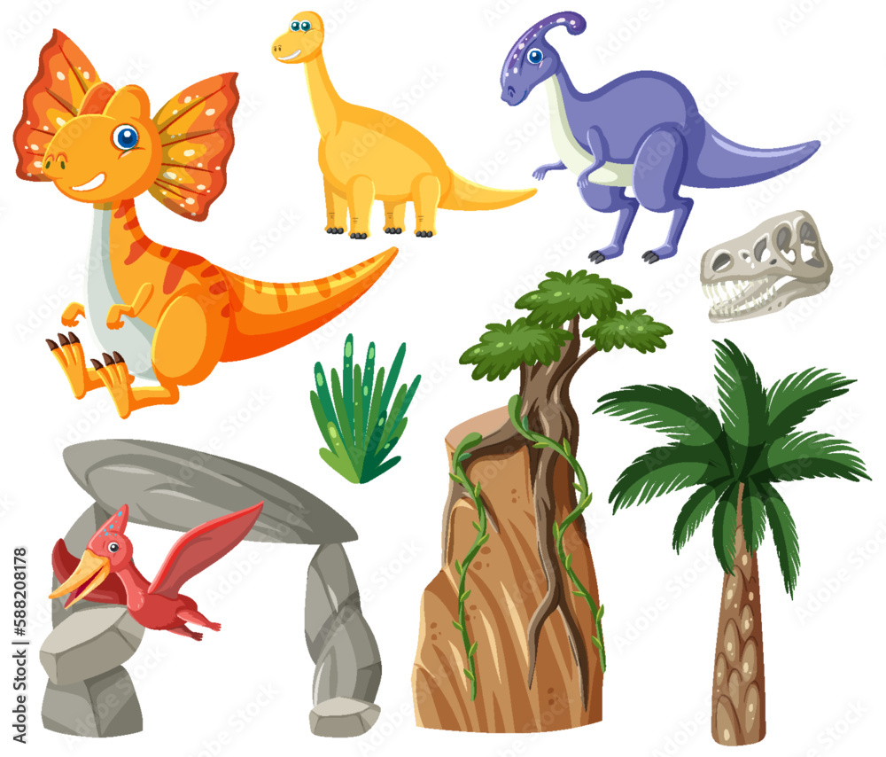 Dinosaurs and Natural Elements Vector Collection