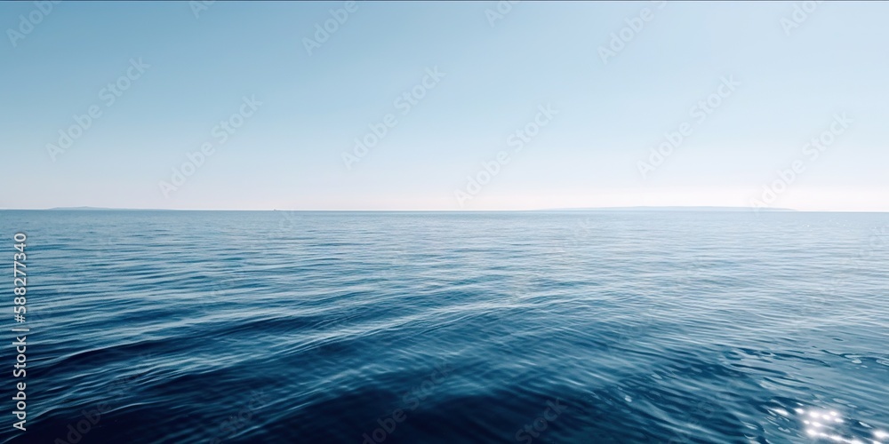 Panorama landscape of empty blue sea and sky blue background. Generative AI