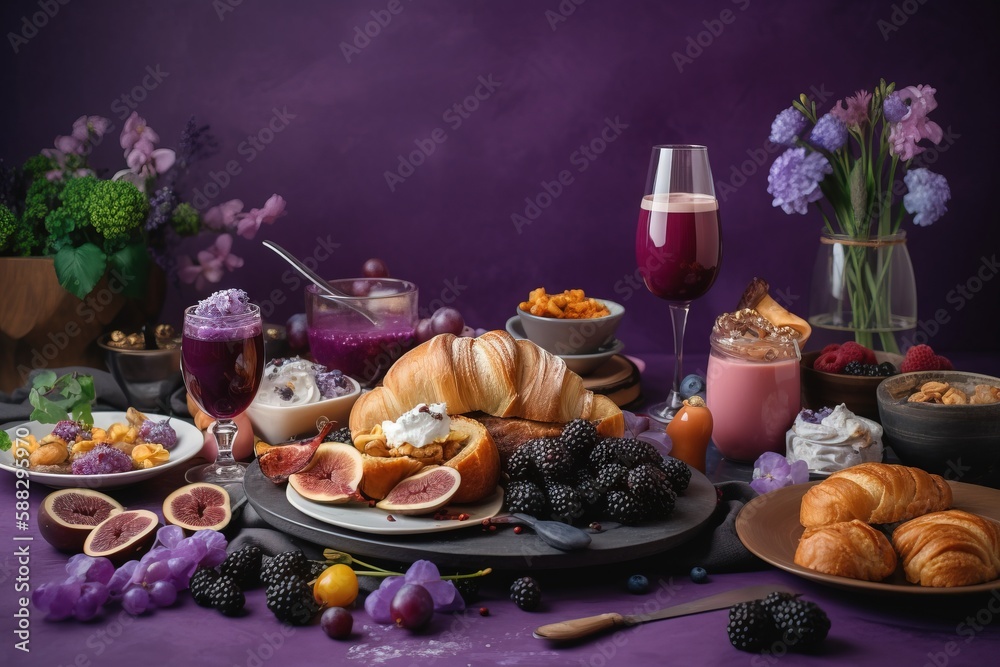  a table topped with plates of food next to a glass of wine and a bowl of fruit and a bowl of grapes