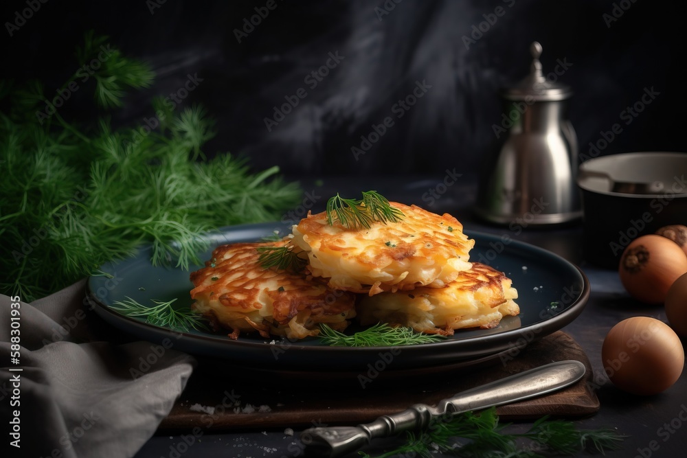  a plate of food on a table next to eggs and a cup of coffee on a table cloth with a spoon and a spo