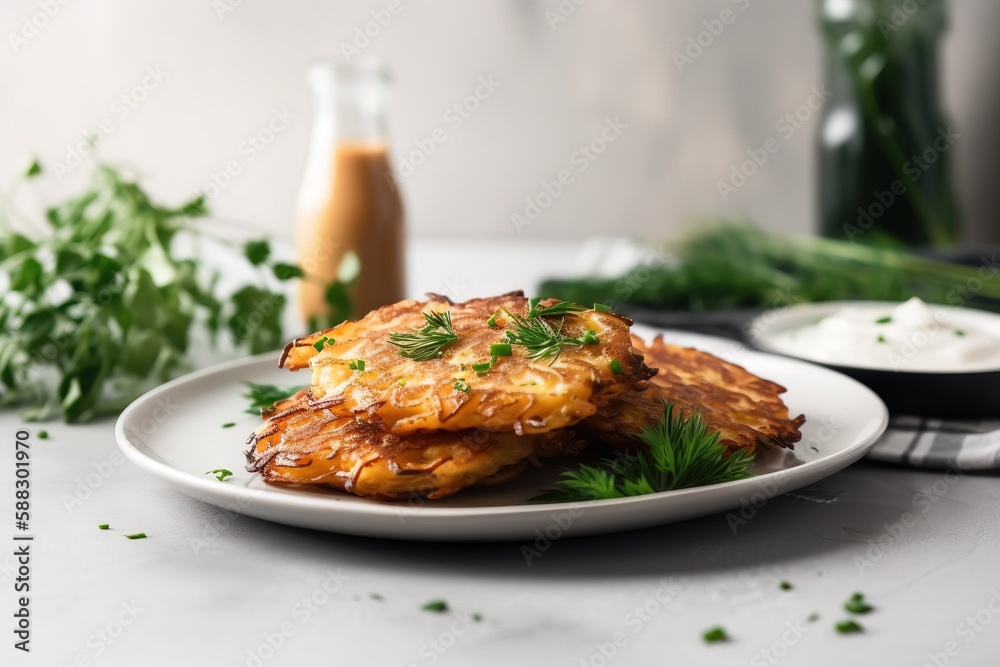  a white plate topped with food next to a bottle of sauce and a glass of orange juice on a counter t