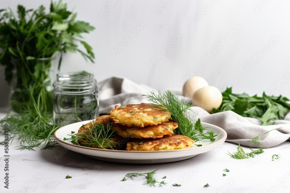  a white plate topped with food next to a glass of water and a jar filled with eggs and greens on a 