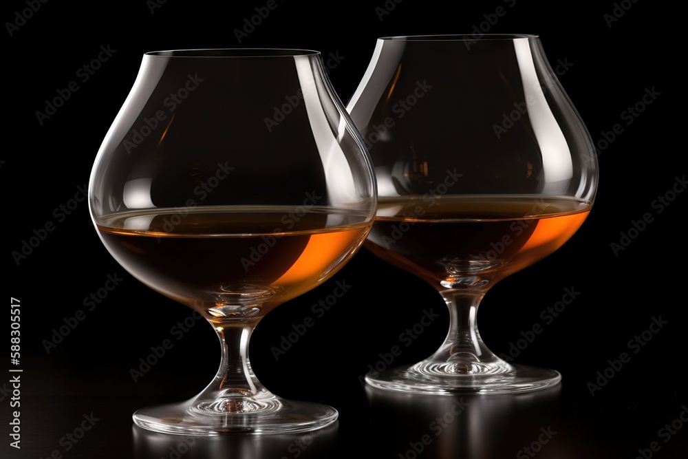  a couple of glasses that are sitting on a table with some liquid in them on a black surface with a 