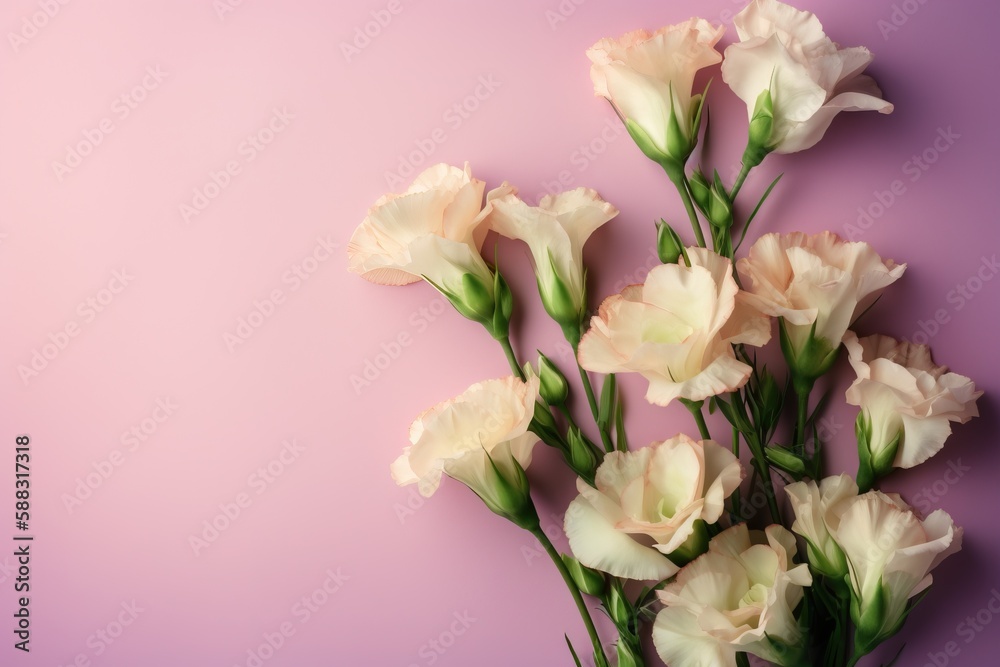  a bunch of white flowers on a purple background with space for text on the left side of the image i