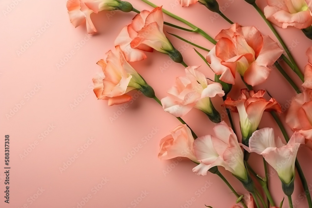  a bunch of pink and white flowers on a pink background with space for text or a picture of a bunch 