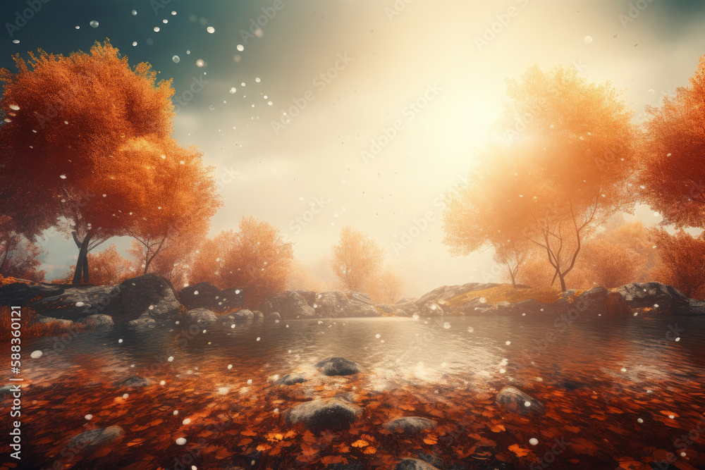 Magic Autumn Fall Background. Illustration AI Generative.