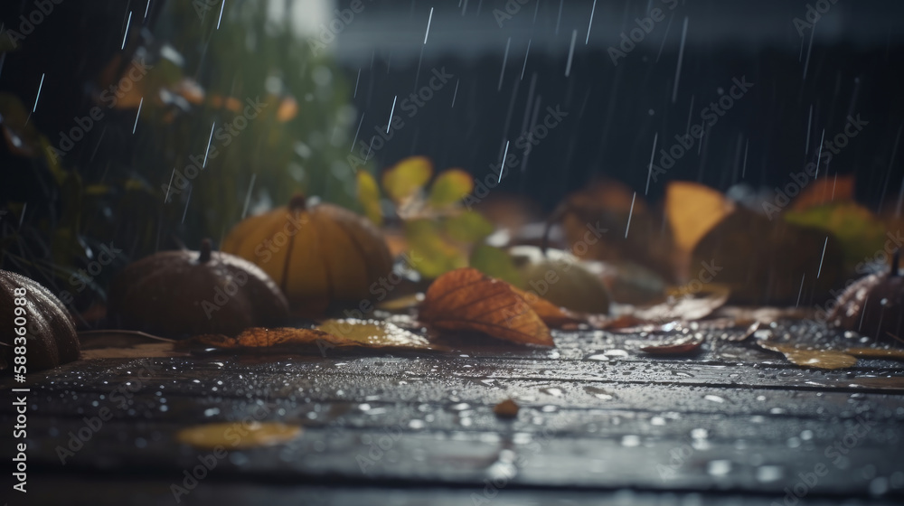 Autumn rainy background. Illustration AI Generative.