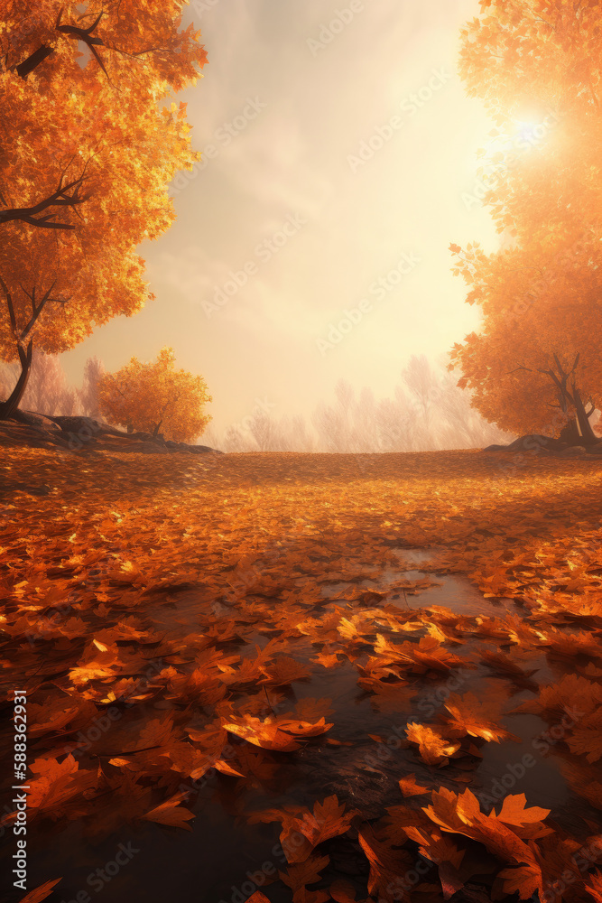 Magic Autumn Fall Background. Illustration AI Generative.