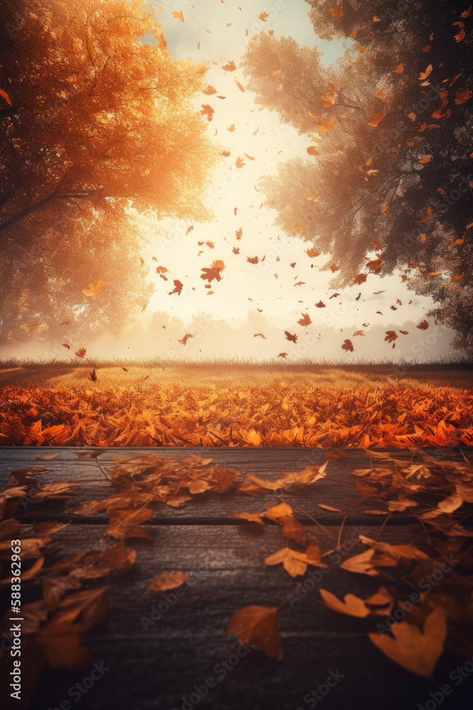 Magic Autumn Fall Background. Illustration AI Generative.