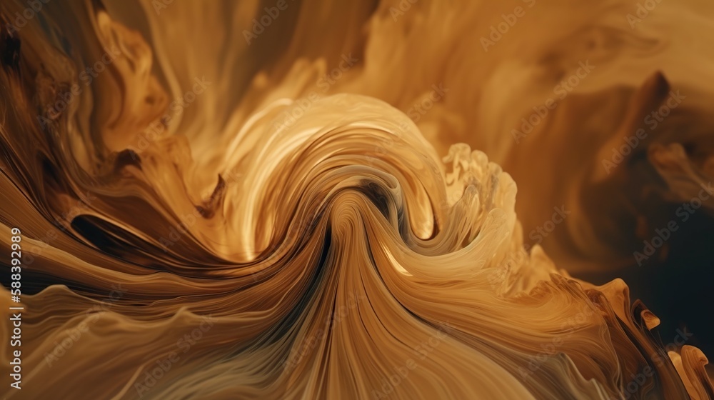 Closeup of caramel vortex. Swirl of sweet golden cream. Generative AI