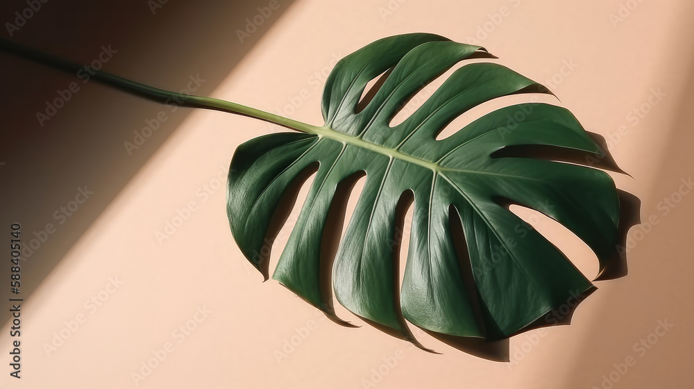 Monstera leaf. Shadow background. Illustration AI Generative.