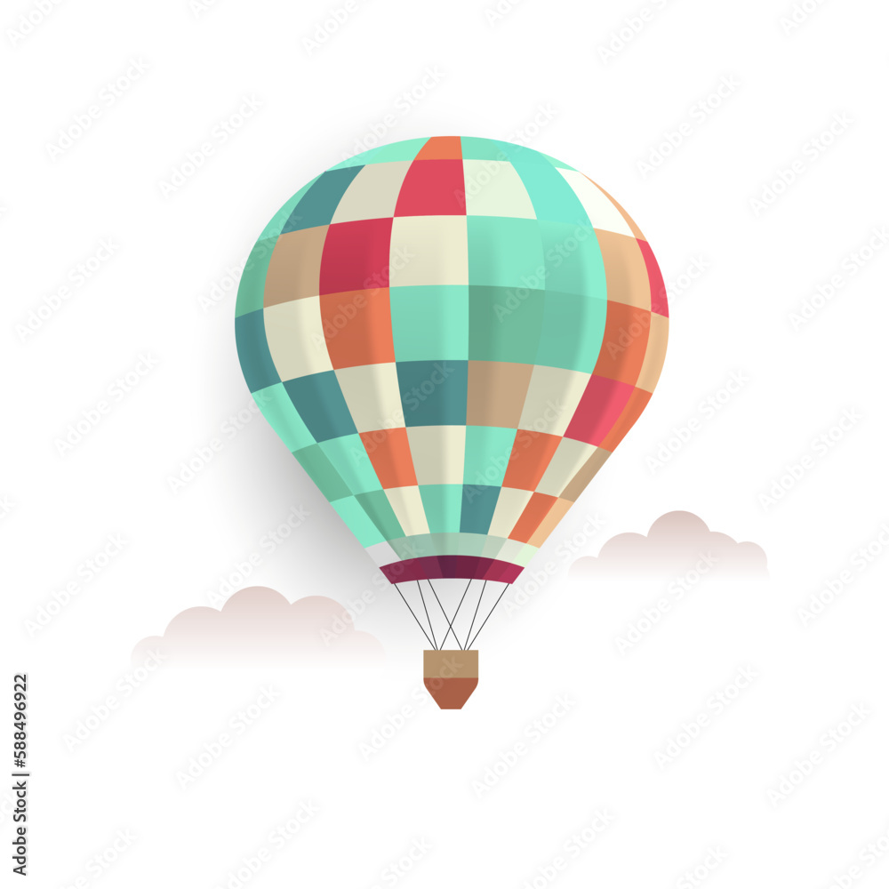 Air balloon in blue sky. Vector Illustration .