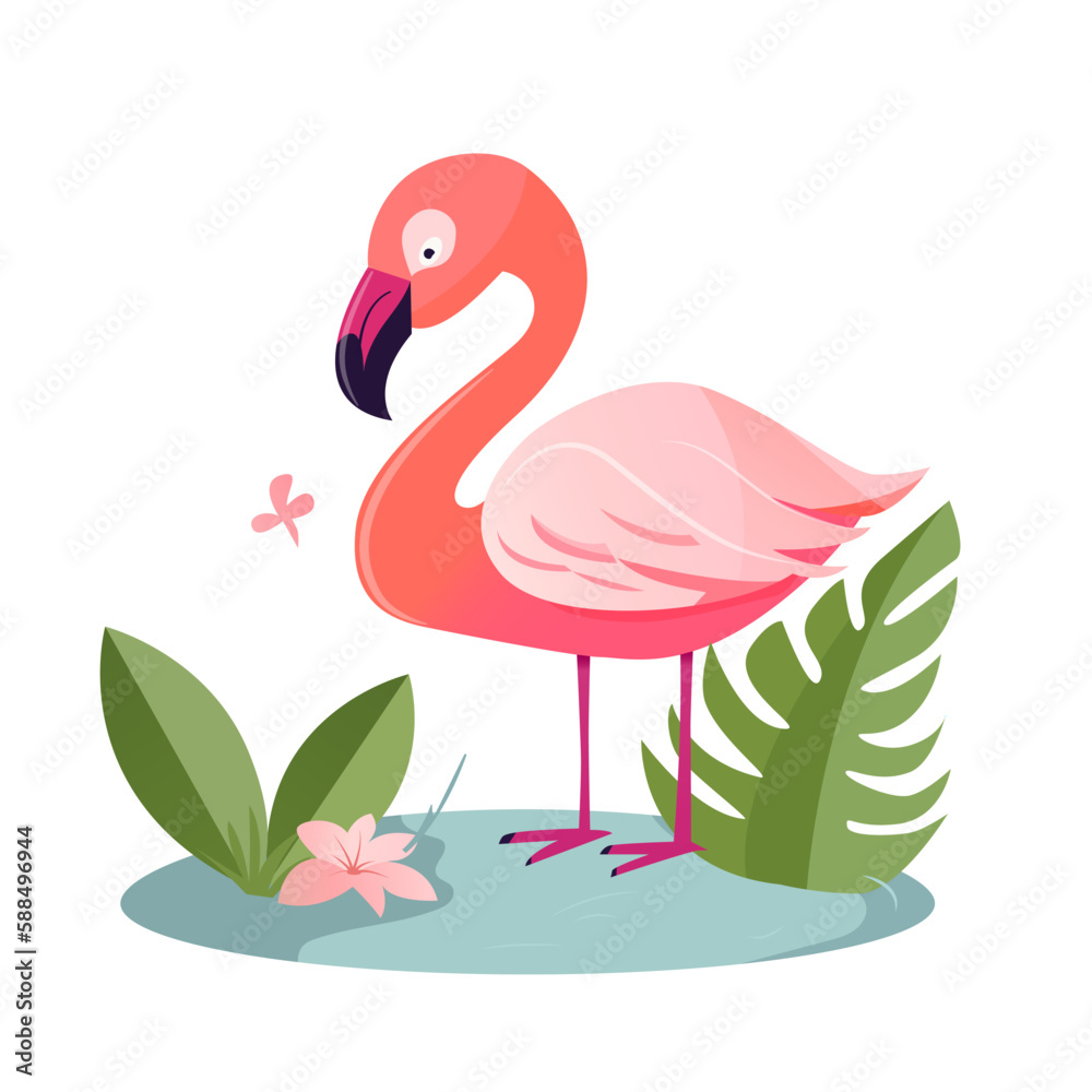 Cute illustrated pink flamingo