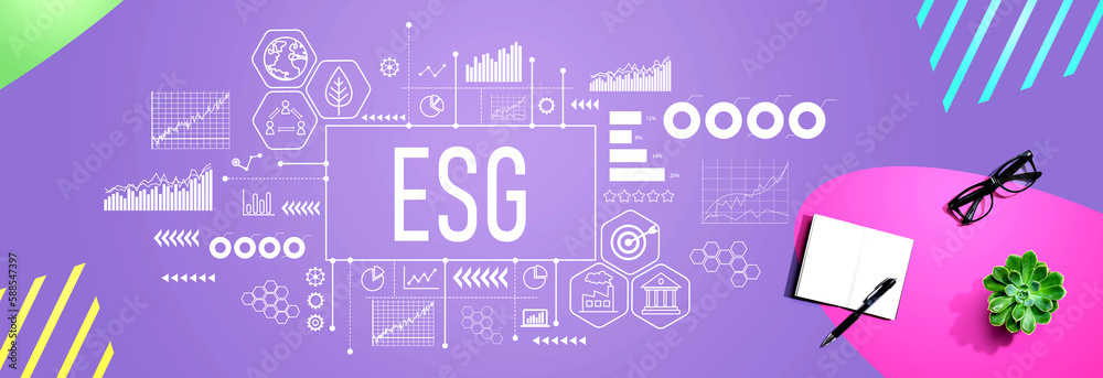 ESG - Environmental, Social and Governance concept with a notebook and a pen