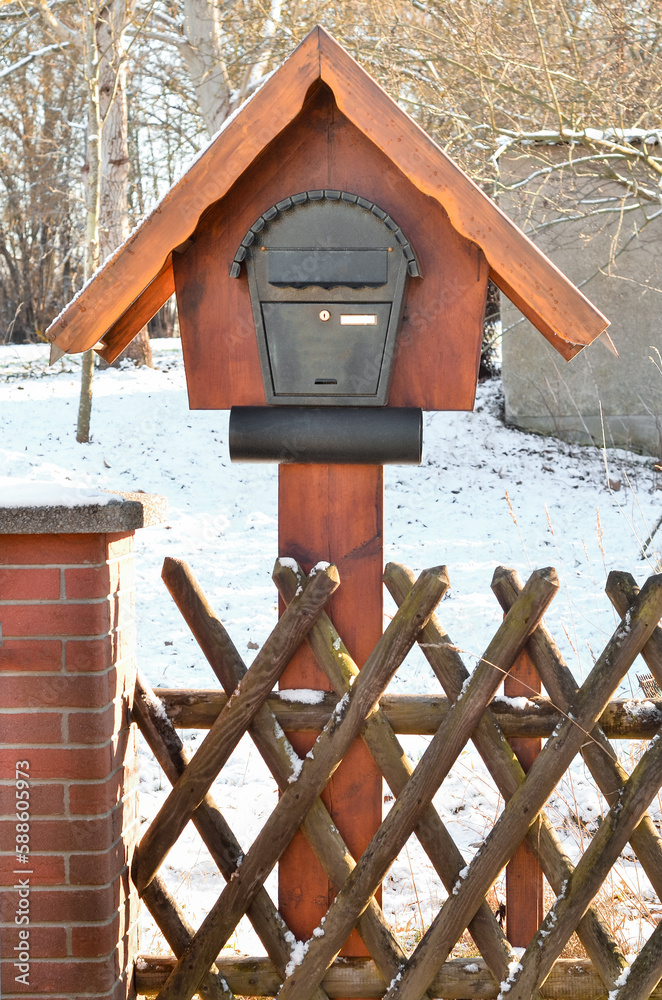 View of beautiful mailbox on winter day