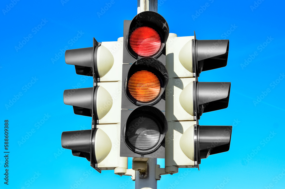 View of traffic lights in city, closeup