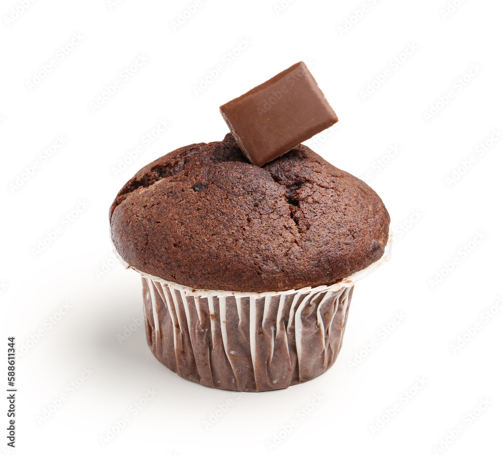 Tasty chocolate cupcake isolated on white background