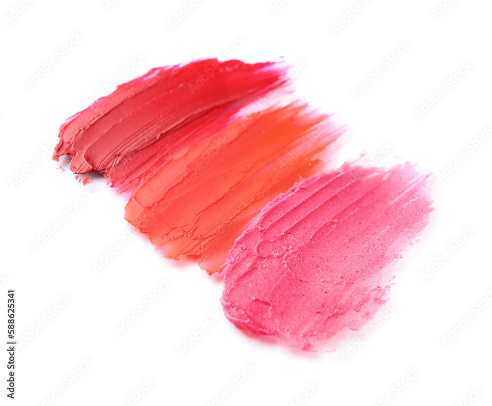 Different lipstick strokes on white background