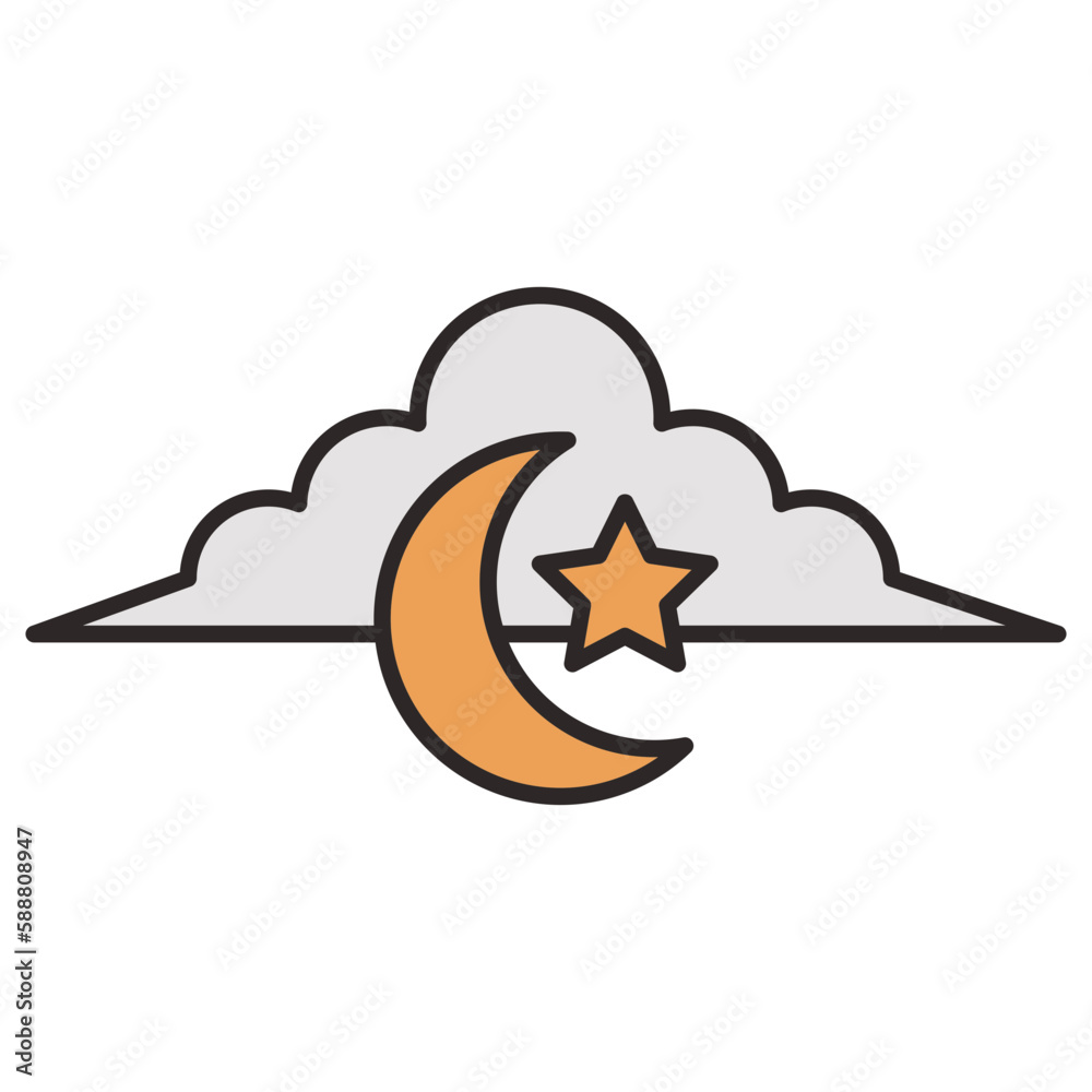 cloud and crescent moon star illustration