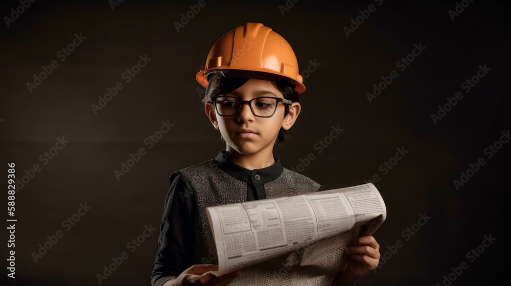 Cute engineer architect kid. Future career concept. ai generated.