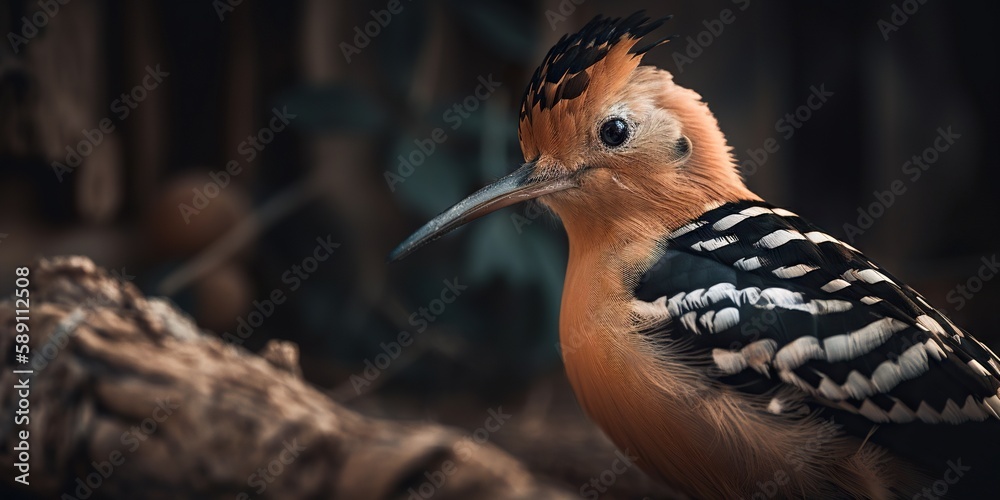 Hoopoe bird close up with forest background. Generative AI