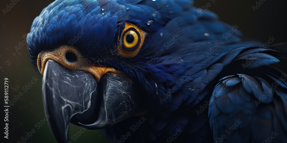 Hyacinth Macaw portrait in the nature. Generative AI